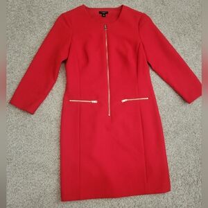 Ann Taylor 0P Red Mini Dress - Zip Front 3/4 Sleeve